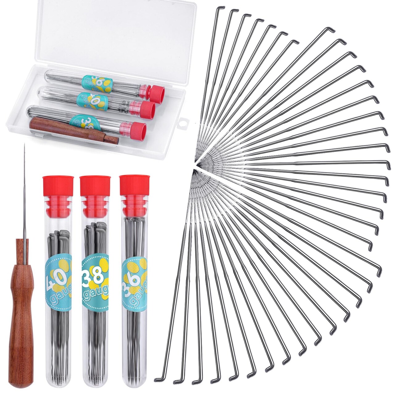 Felting Needles, Needle Felting Tools, Needle Felting Kit Wool Felting Supplies with 40 Pcs Needle Felting Needles, Wooden Handle and Storage Box for Felting Wool Projects